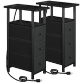 LOAKEKEL narrow end table set in black, front view for compact living spaces.
