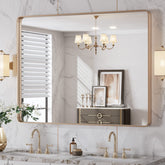 LOAAO 40x30 gold bathroom mirror with rounded rectangle silhouette for distortion-free viewing