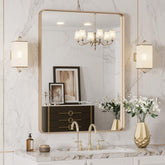 LOAAO 24x32 gold mirror with rounded frame offers distortion-free reflection for daily grooming.