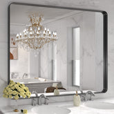 LOAAO bathroom mirror with black metal frame, front view for precise grooming.