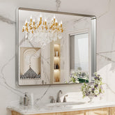 LOAAO brushed nickel mirror with rounded rectangle frame for a crisp, modern reflection