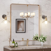 LOAAO gold mirror with rounded frame for wall mounting and distortion-free reflection.