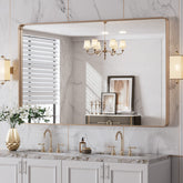 LOAAO gold mirror, rounded-rectangle 48x30, delivers a bright, distortion-free bathroom reflection