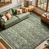 Lofus 5x7 green washable rug for living rooms with non-slip backing.