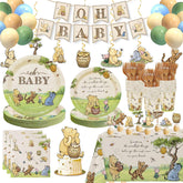 Lopeastar Winnie Bear plates offer sturdy, soak-proof dining for snack and meal service at a baby shower.