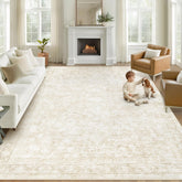 Losbulake 8x10 area rug with beige floral pattern, ideal for living rooms and bedrooms.