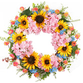 Lotus Hills 22in spring wreath sunflowers, ideal for a welcoming front door.