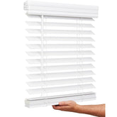 Lotus & Windoware cordless faux wood blind in Bright White, 34.5 wide by 60 high.