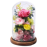 Lovenfold pink preserved-rose in a glass dome, lasting home decor centerpiece.
