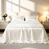 Love's cabin full-size satin flat sheet in ivory with silky, smooth sleep