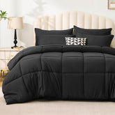 Love's cabin ash black comforter offers soft, cloud-like warmth for all-season use.