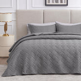 Love's cabin king-size quilt grey wave pattern close-up showing soft embossing