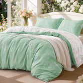 Love's Cabin Sage Green Comforter Set Queen front view on bed with floral pattern for all-season comfort.