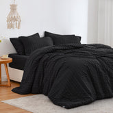 Love's cabin Seersucker Black Queen Comforter texture close-up showing soft, breathable fabric
