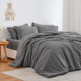 Love's cabin seersucker dark grey king comforter set showing wave texture for all-season coziness
