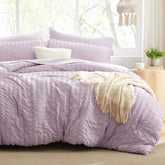 Love's cabin seersucker lavender comforter shows soft texture for year-round comfort