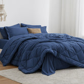 Love's cabin Twin Comforter Set Dark Blue texture close-up for ultra-soft microfiber comfort.