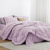 Love's cabin twin comforter set light purple closeup shows soft fabric and breathable warmth
