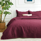 Love's cabin California King quilt burgundy coverlet with coin pattern, lightweight and durable.