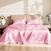 Love's cabin satin king flat sheet with silky finish for gentle hair and skin.