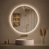LOVESPEJO 24in round backlit mirror front view shows soft ambient glow for mornings