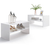 LOWOSA 2-tier white shoe rack front view stores shoes neatly, saving closet space.