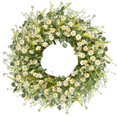 LSKYTOP daisy wreath with eucalyptus accents brightens the front door