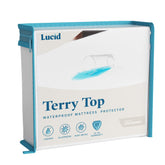 LUCID king-size waterproof protector with cotton terry top for quiet protection.