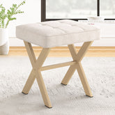 LUE BONA Square Linen Makeup Stool with padded seat, ideal for vanity seating.