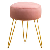 LUE BONA vanity stool in pink velvet with a round seat for makeup spaces.