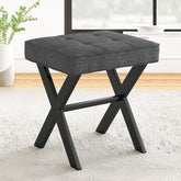 LUE BONA vanity stool with square linen seat for compact spaces