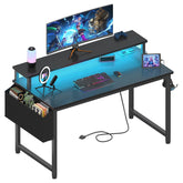 Lufeiya Black Gaming Desk with LED lights enhances focus during long sessions.