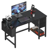 Lufeiya computer desk with fabric drawers showing left-right reversible setup for flexible space.