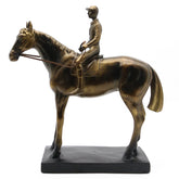 Lukitas horse rider statue, front view, lifelike resin finish for elegant decor.