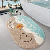 LUMI soft beach rug with ocean waves enhances bathroom ambiance and quick-dry comfort