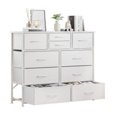 Lumtok 10-drawer dresser with steel frame and white top stores clothes neatly.