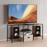 Luplom 50-inch TV stand front view in rustic brown, ideal for small spaces.
