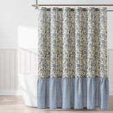 Lush Decor Lillian curtain close-up shows linen texture for vintage bathroom charm.
