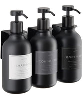 LUSSPA shower dispenser wall-mounted trio with three bottles for organized bathroom storage.