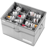 Luvhomee shoe organizer displaying 16 compartments for up to 16 pairs of shoes.