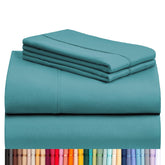 LuxClub 4pc queen sheets teal color laid flat for luxurious comfort and breathability