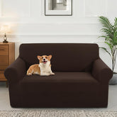 Luxshare Home stretch couch cover on a chocolate loveseat protecting against spills and wear