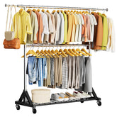 Luxspire heavy duty clothes rack front view for organized wardrobe storage.