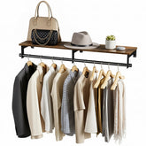 Luxspire wall-mounted clothes rack with top shelf for organized garments