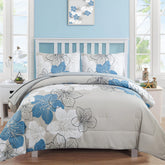 Luxudecor floral comforter set queen close-up shows plush microfiber texture and year-round warmth.