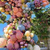 LUXURparty pastel balloon garland kit in rose gold and purple chrome for chic party backdrops