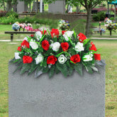 LVXINLI artificial cemetery saddle with red and white roses for lasting grave color.