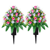 LVXINLI artificial cemetery flowers pink and white bouquets for gravesites