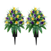 LVXINLI artificial cemetery flowers two bundles roses, ideal for stable outdoor display and lasting remembrance.