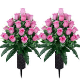 LVXINLI artificial cemetery flowers two-set bouquet with grave vase, maintenance-free display.